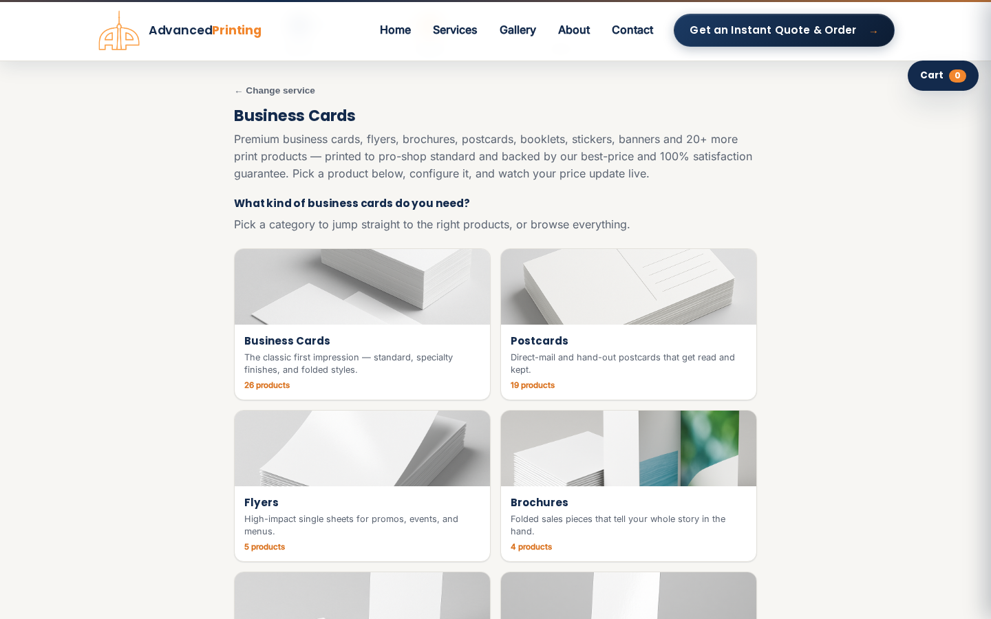 Catalog-primary card configurator with real option swatches