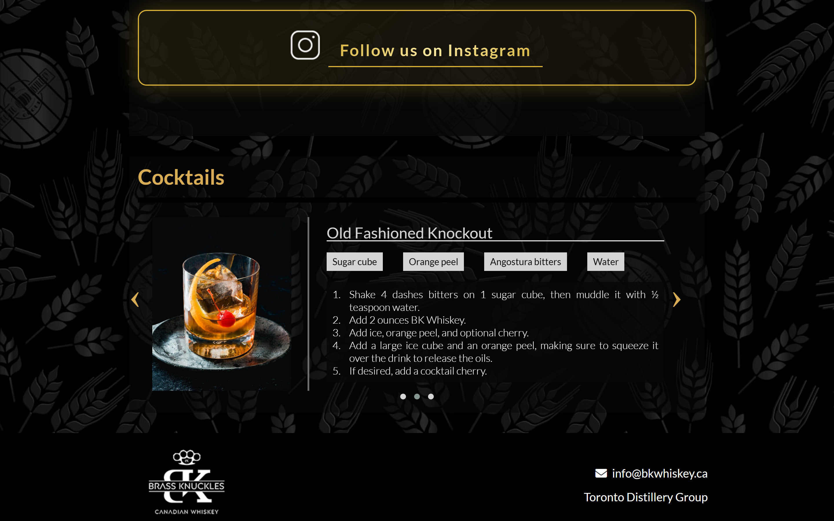 Cocktails carousel showing an Old Fashioned Knockout recipe with ingredients